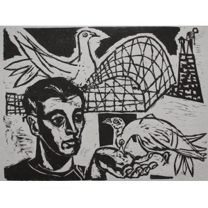 Jonasz Stern (1904-1988), Portret z gołębiami(l.30.XX w.)