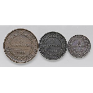 Savoyen Münzen - Carlo Felice (1821-1831) 5, 3 und Centesimo 1826 - Los von...