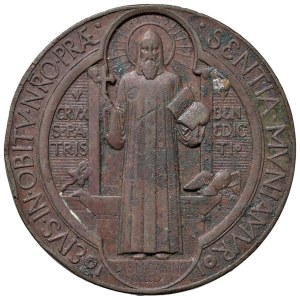Papal medals - St. Benedict. Medal 1875 Cross of St. Benedict against S...