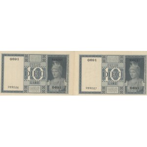Italian Banknotes - BIGLIETTI DI STATO 10 Lire Impero 1944 - Lot of 2 banknotes...