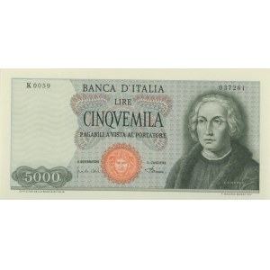 Italian Banknotes - BANCA D'ITALIA 5000 Lire Colombo I Type 04/01/1968...