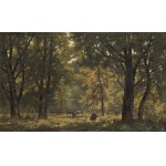 Wladyslaw Malecki (1836 - 1900 ), Forest landscape with shepherd and cows, 1881