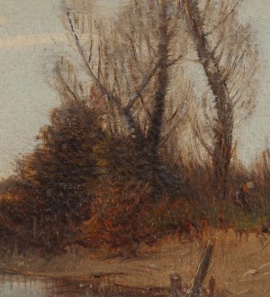 Roman Kazimierz Kochanowski (1857 Kraków - 1945 Freising, Bawaria), Krajobraz z drzewami i chatą w oddali