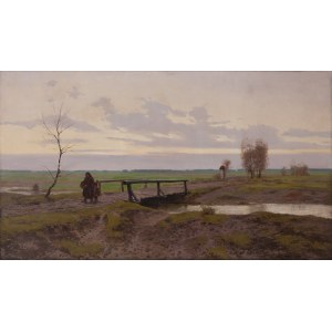 Józef Rapacki (1871 Warschau - 1929 Olszanka bei Skierniewic), Landschaft mit einer Brücke über einen Fluss (March), 1920