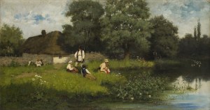 Aleksander Mroczkowski (1850 Kraków - 1927 Stubno k. Przemyśla), Nad stawem, 1877