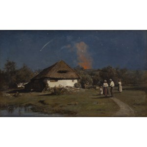 Antoni Kozakiewicz (1841 Kraków - 1929 Kraków), Krajobraz wiejski z gwiaździstym niebem (Łuna)