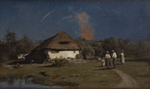 Antoni Kozakiewicz (1841 Kraków - 1929 Kraków), Krajobraz wiejski z gwiaździstym niebem (