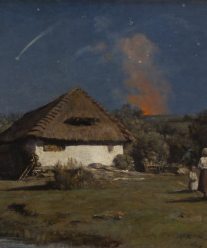 Antoni Kozakiewicz (1841 Kraków - 1929 Kraków), Krajobraz wiejski z gwiaździstym niebem (