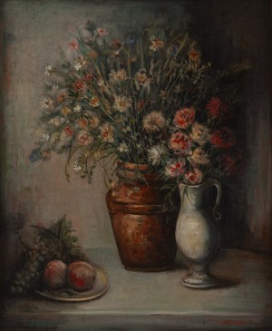 Marc Sterling (1898 Rosja - 1976 Paryż), Martwa natura z kwiatami w wazonie i owocami