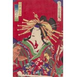 Morikawa Chikashige, Geisha e samurai dall'opera kabuki Kinkanban Tateshi no Hondana, 1880