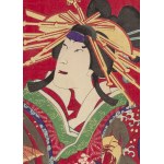 Morikawa Chikashige, Geisha e samurai dall'opera kabuki Kinkanban Tateshi no Hondana, 1880