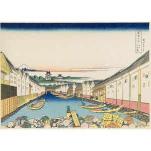 Hokusai Katsushika (1760 - 1849 ), Góra Fudżi i most Nihombashi w Edo z cyklu Trzydzieści sześć widoków góry Fudżi
