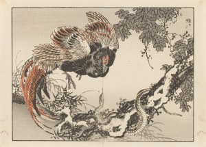 Kono Bairei (1844 - 1895), Kogut i wąż z cyklu 