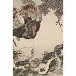 Kono Bairei (1844 - 1895), Rooster and snake from the series Bairei Gafu, 1909