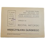 GLIŃSKI WIEŃCZYSŁAW - autograf na zaproszeniu z 1972 r.