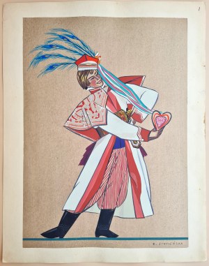Stryjeńska Zofia (1891 Kraków - 1976 Genewa), Chłop z Krakowskiego, plansza I z teki 'Polish Peasants' Costumes', 1939