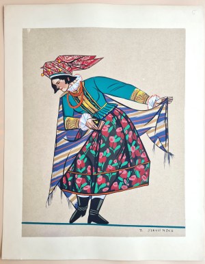 Stryjeńska Zofia (1894 Kraków - 1976 Genewa), Strój ludowy z Małopolski, plansza V z teki „Polskie stroje ludowe”