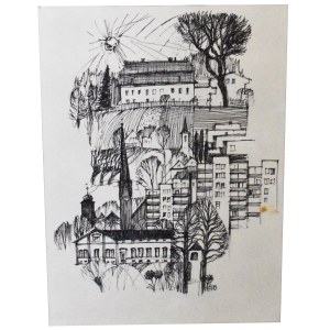 Bronisław Firla, Olbrachowice (Town), Ink Drawing