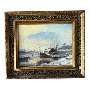 Paesaggio invernale con edifici in riva all'acqua, XX secolo