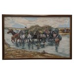 Alfred Wierusz-Kowalski (after), “Crossing the River,” cross-stitch