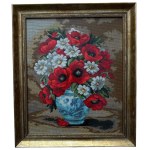 Embroidered Painting “A Bouquet of Poppies and Daisies in a Blue Vase”