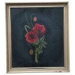 Embroidered painting “Poppies,” hand-embroidered on a black background, 20th century