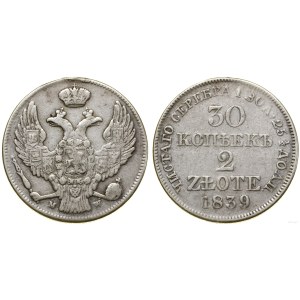 Poland, 30 kopecks = 2 zloty, 1839 MW, Warsaw.