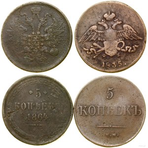 Russia, set: 2 x 5 kopecks, 1835 (EM-ФХ) and 1864 (EM), Yekaterinburg