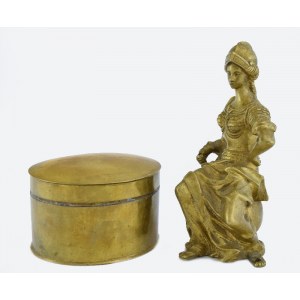 Figura siedzącej Ateny (zwieńczenie zegara kominkowego) oraz puzderko