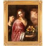 Tiziano Vecellio (seguace di) (Pieve di Cadore 1488-1490 - Venezia 1576), Female Figure with a basket of fruit and a page in attendance