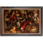Artista fiammingo, fine XVI - inizio XVII secolo, Market scene with sellers of poultry, eggs, and bread