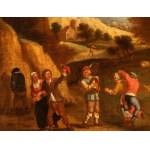 David Teniers Il Giovane (ambito di) (Anversa 1610 - Bruxelles 1690), Landscape with the wheat harvest and a peasant festival (Allegory of Summer)