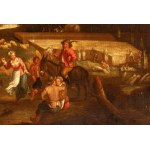 David Teniers Il Giovane (ambito di) (Anversa 1610 - Bruxelles 1690), Landscape with the wheat harvest and a peasant festival (Allegory of Summer)