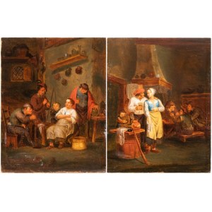 Gillis van Tilborgh (attribuito a) (Bruxelles 1625 - Bruxelles 1678), a) Tavern Interior with Hostess and Patrons; b) Tavern Interior with Musicians. A pair of paintings