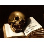 Artista italiano, XVII secolo, Vanitas with skull, books, and hourglass