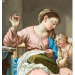 Francesco Trevisani (Capodistria 1656 - Roma 1746), The Virgin sewing with the Christ Child