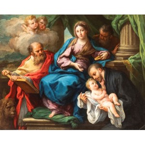 Sebastiano Conca (Gaeta 1680 - Napoli 1764), Holy family with Saint Antonio from Padua and Saint Marc the Evangelist