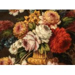 Andrea Belvedere (attribuito a) (Napoli 1652 ca. - 1732), Bouquet of flowers in a vase near a fountain