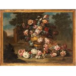 Andrea Belvedere (attribuito a) (Napoli 1652 ca. - 1732), Bouquet of flowers in a vase with a basket