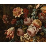 Andrea Belvedere (attribuito a) (Napoli 1652 ca. - 1732), Bouquet of flowers in a vase with a basket