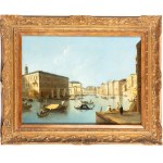 Giovanni Antonio Canal detto il Canaletto (seguace di) (Venezia 1697 - 1768), The Grand Canal from the vicinity of the Rialto Bridge