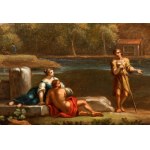 Jan Frans van Bloemen detto l'Orizzonte (attribuito a) (Anversa 1662 - Roma 1749), Landscape with figures, a stretch of water, and a town in the background