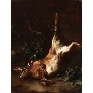 Artista fiammingo, XVII secolo, Still life with a hanging hare