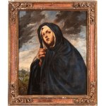 Artista spagnolo, XVII secolo, Madonna in prayer with a view of a fortified city in the background