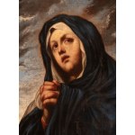 Artista spagnolo, XVII secolo, Madonna in prayer with a view of a fortified city in the background
