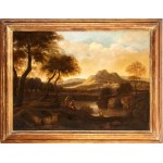 Bartolomeo Torregiani (attribuito a) (1590 - 1674 ca.), River landscape with figures and a citadel in the background
