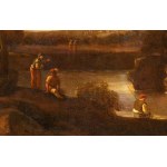 Bartolomeo Torregiani (attribuito a) (1590 - 1674 ca.), River landscape with figures and a citadel in the background