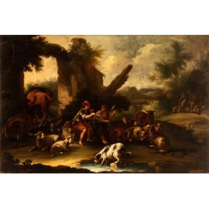 Domenico Brandi (Napoli 1684 - 1736), Landscape with shepherd and herds