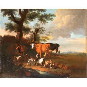 Nicolaes Berchem (maniera di) (Haarlem 1620 - Amsterdam 1683), Shepherd with herds