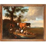 Nicolaes Berchem (maniera di) (Haarlem 1620 - Amsterdam 1683), Shepherd with herds